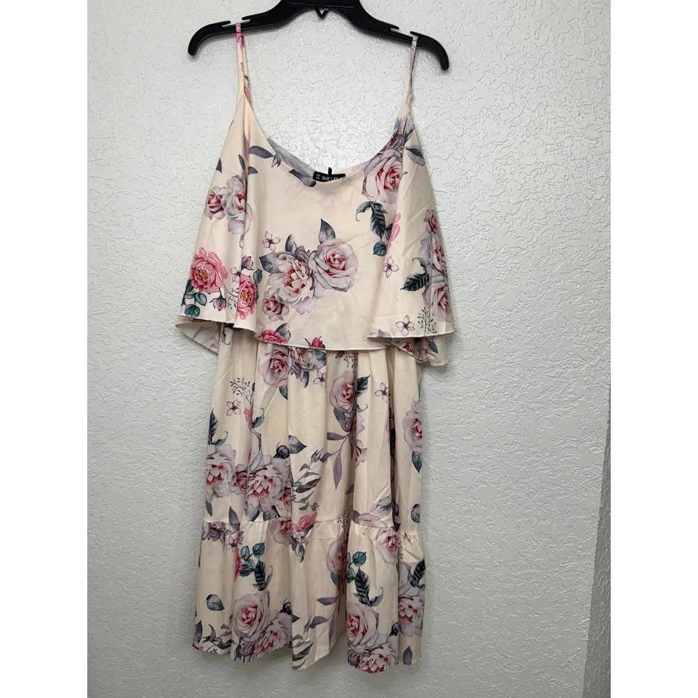 Sheilay Floral Cami Tiered Ruffle Dress Cream Pink XXL NWT